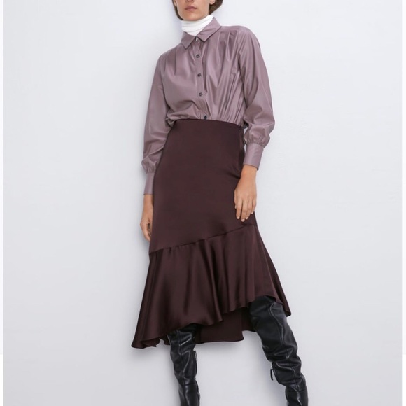 Zara satin midi skirt with frill hem - Picture 1 of 4